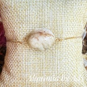 Golden Citrine Nugget Bracelet • Natural 1.6" Gem • Hematite Inclusion